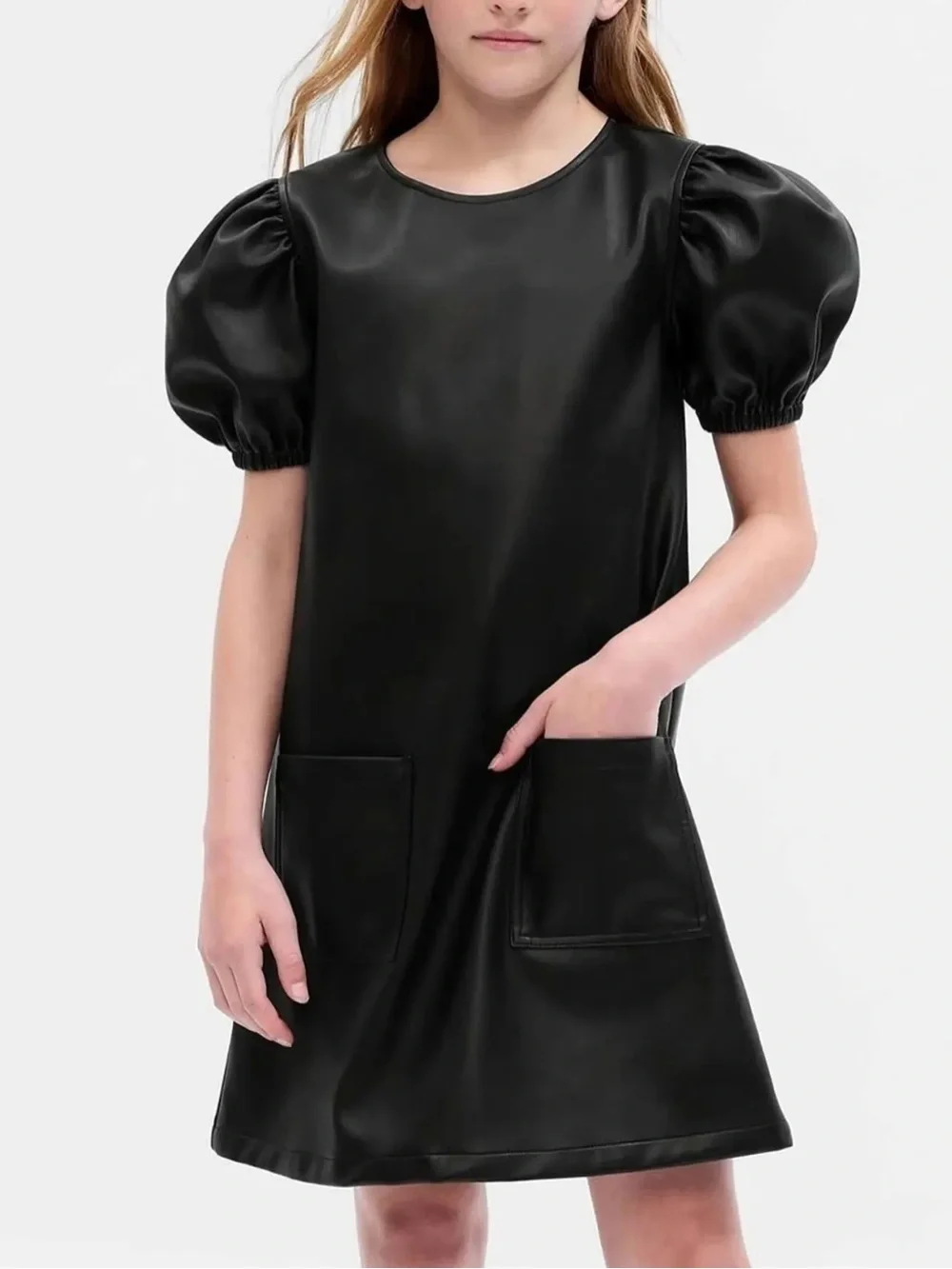 Gap Kids puff sleeve vegan leather dress size XS 4 / 5